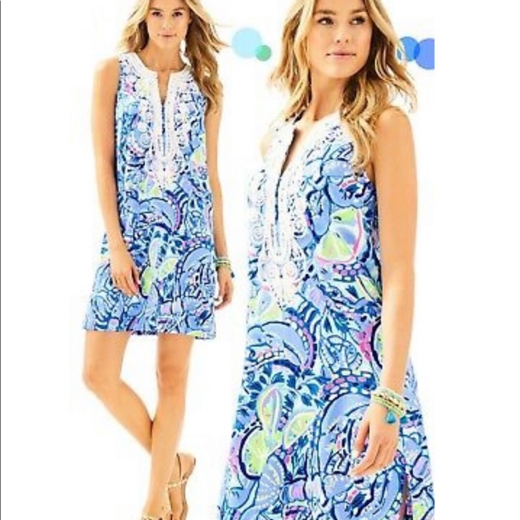 Gorgeous Size 2 Lilly Pulitzer Carlotta Stretch Blue Peri Pinch Shift Dress